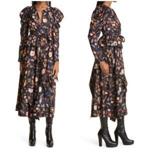 Ulla Johnson Virginia Floral Print Long Sleeve Silk Midi Dress in Odessa
